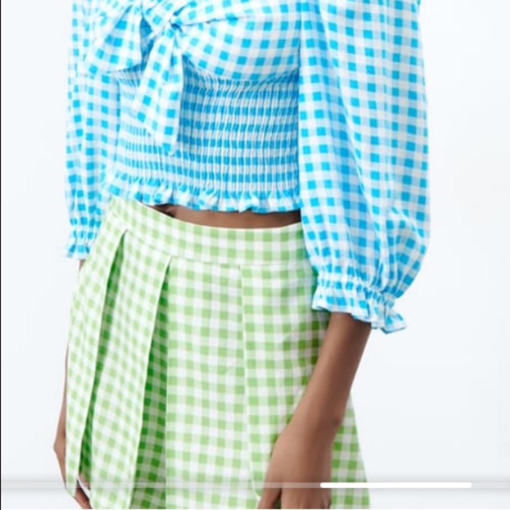 Zara green white Gingham skorts - Picture 6 of 11